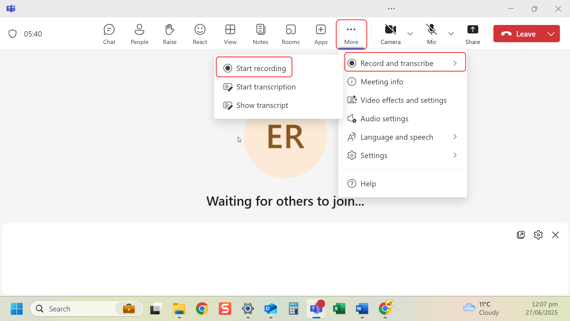 Open the 'More' menu in a Teams meeting