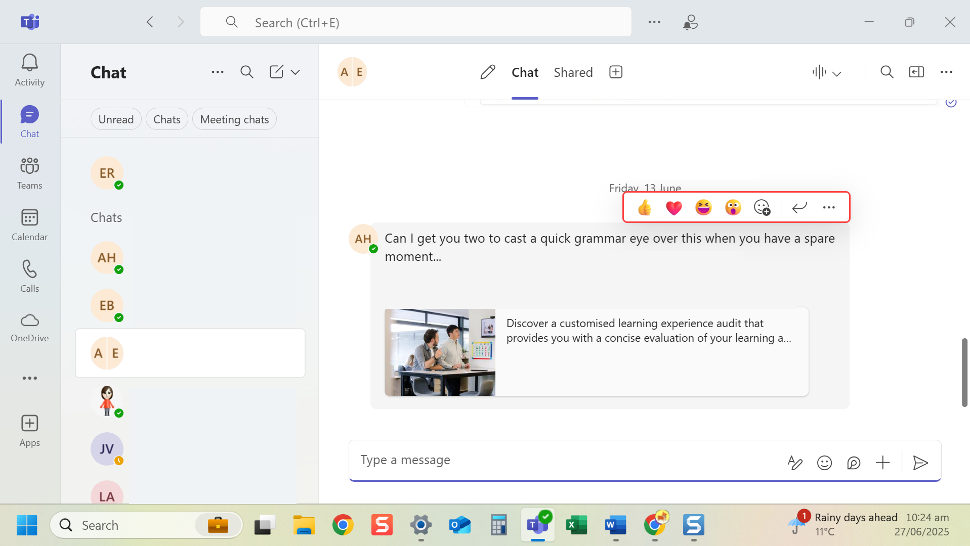 Open the chat menu in Microsoft Teams