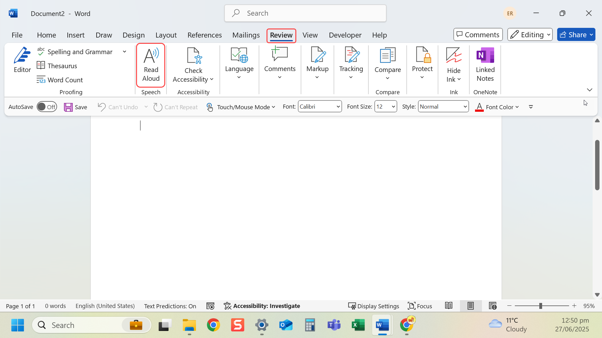 Read Aloud toolbar appears