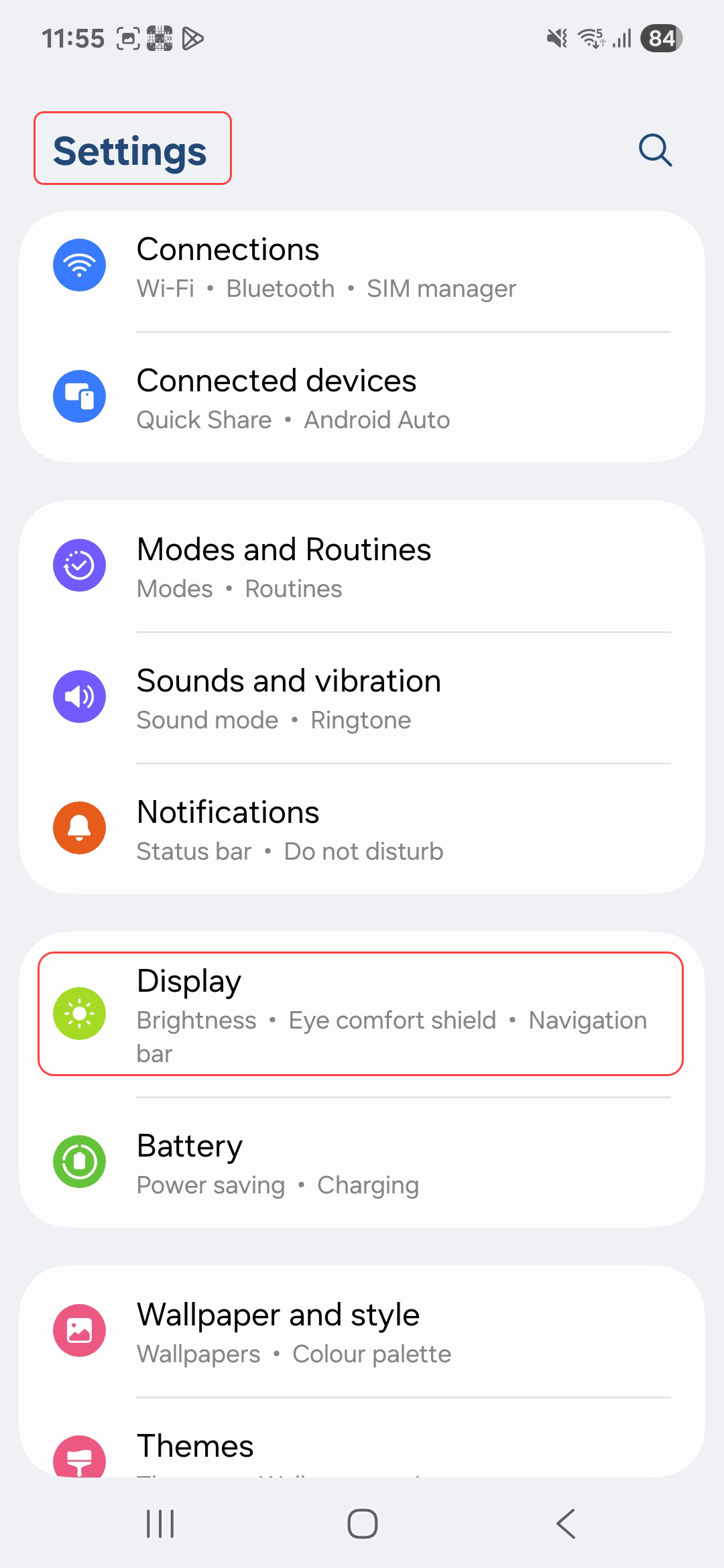 Navigate to Display in Settings