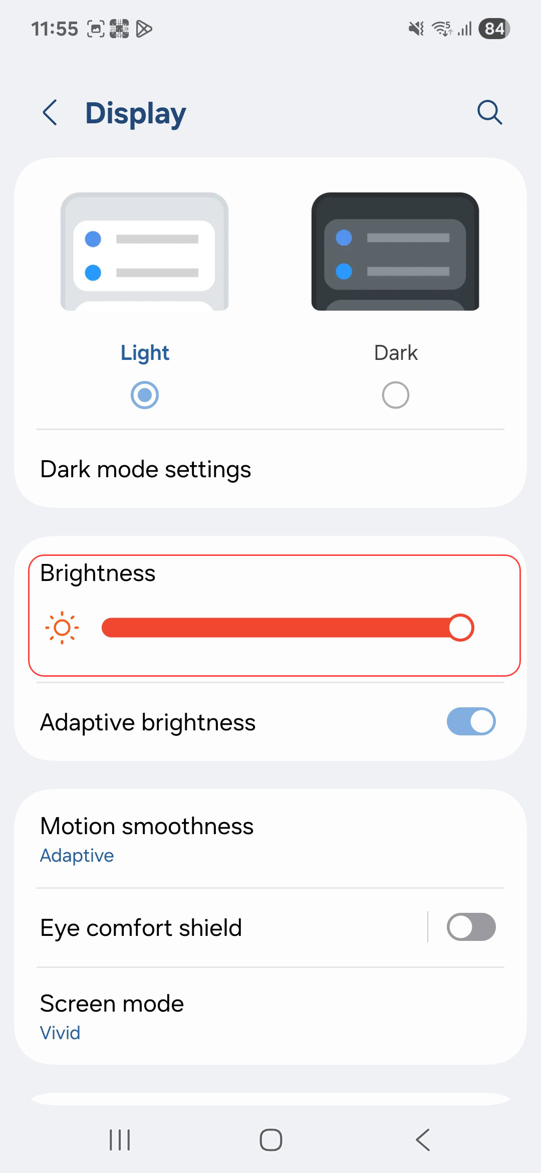 Adjust the brightness slider