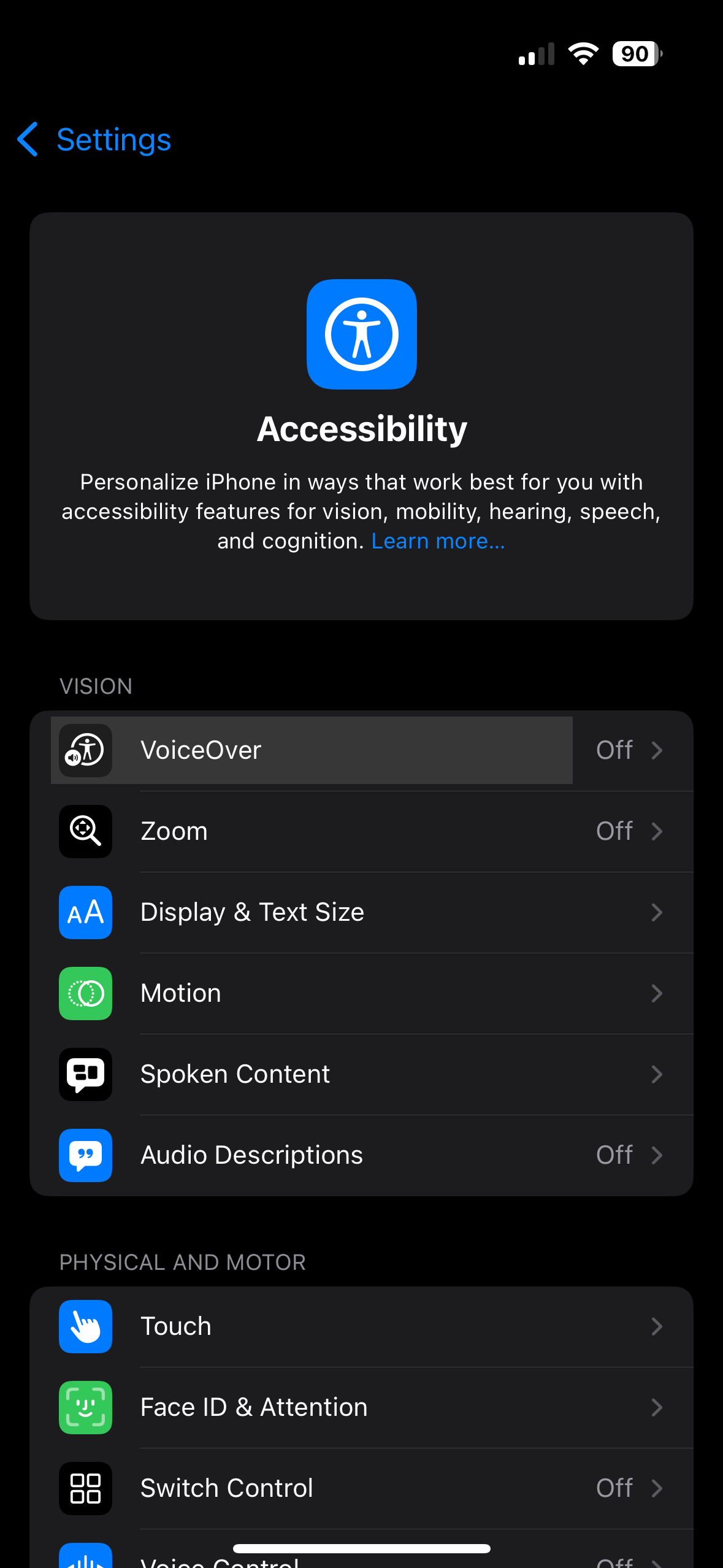 Navigate to Accessibility in Settings