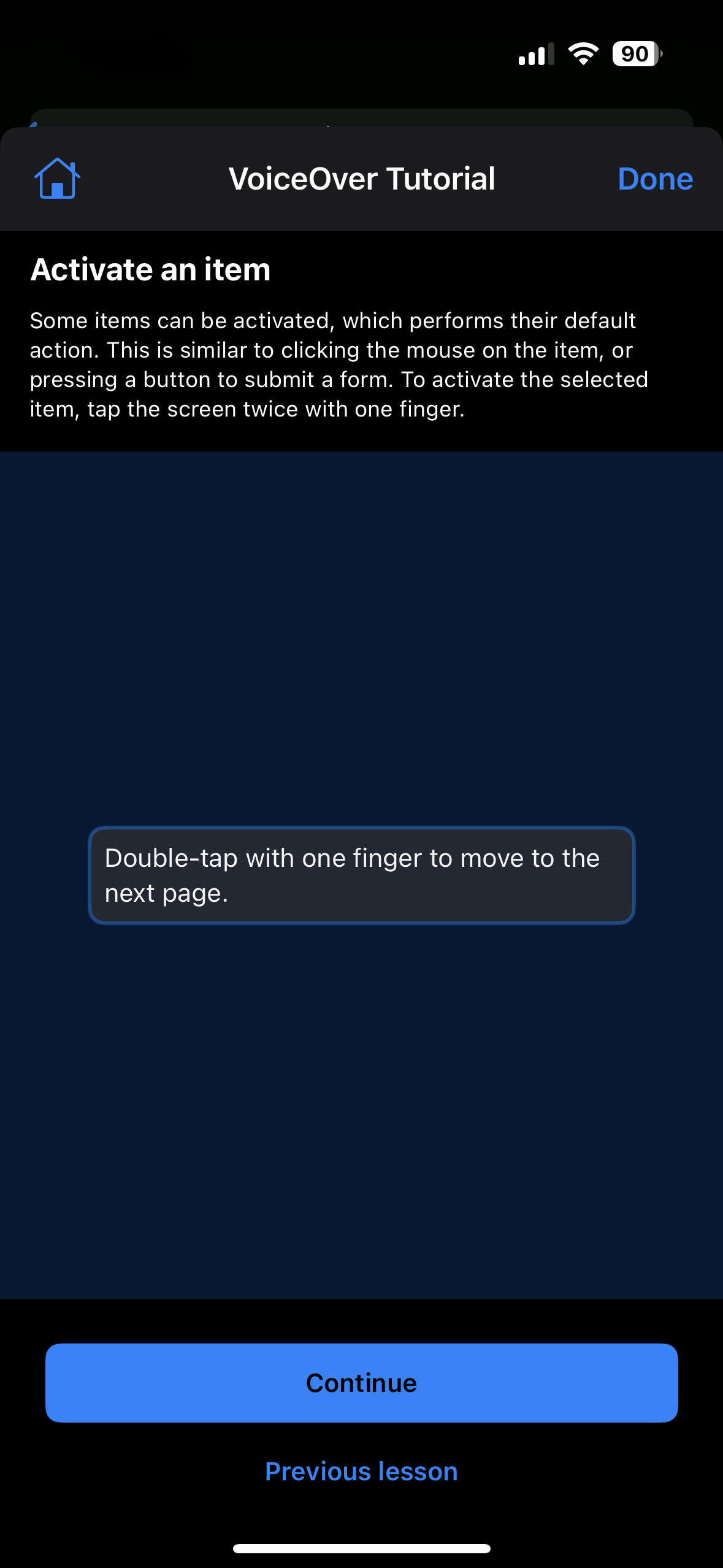 Activate an item in the VoiceOver tutorial