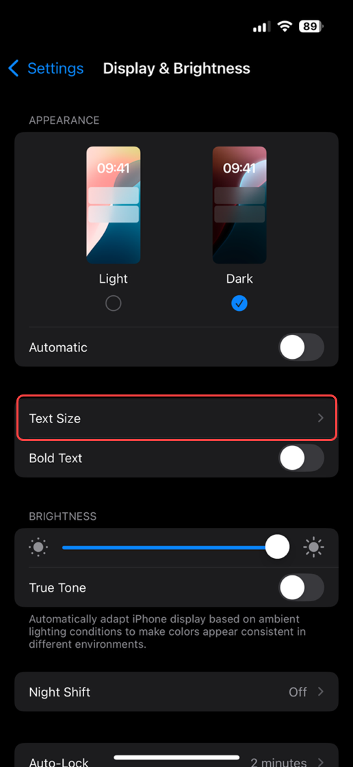 Select Text Size