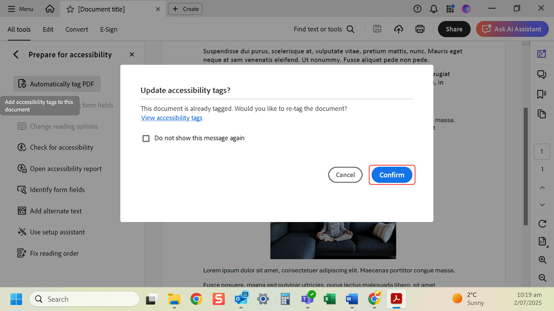 Confirm re-tagging if the document is already tagged