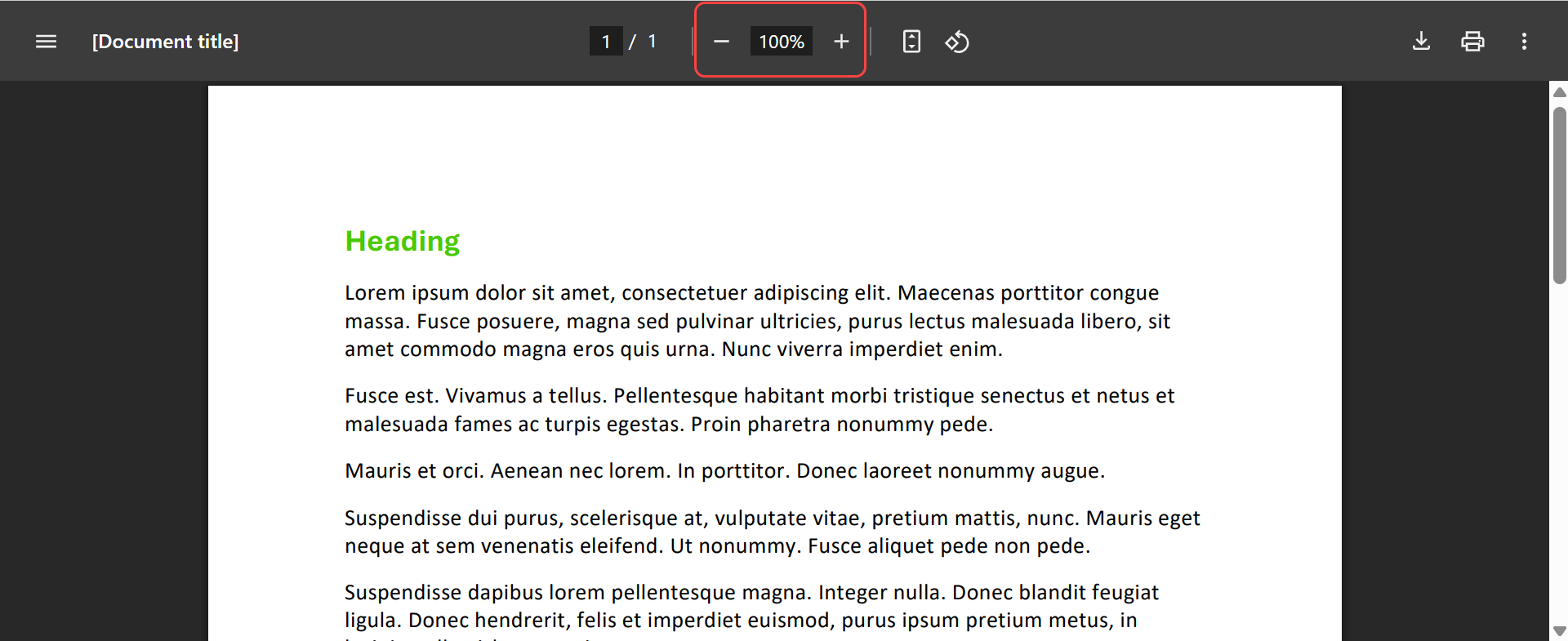 Locate the zoom controls in the top center of the PDF viewer