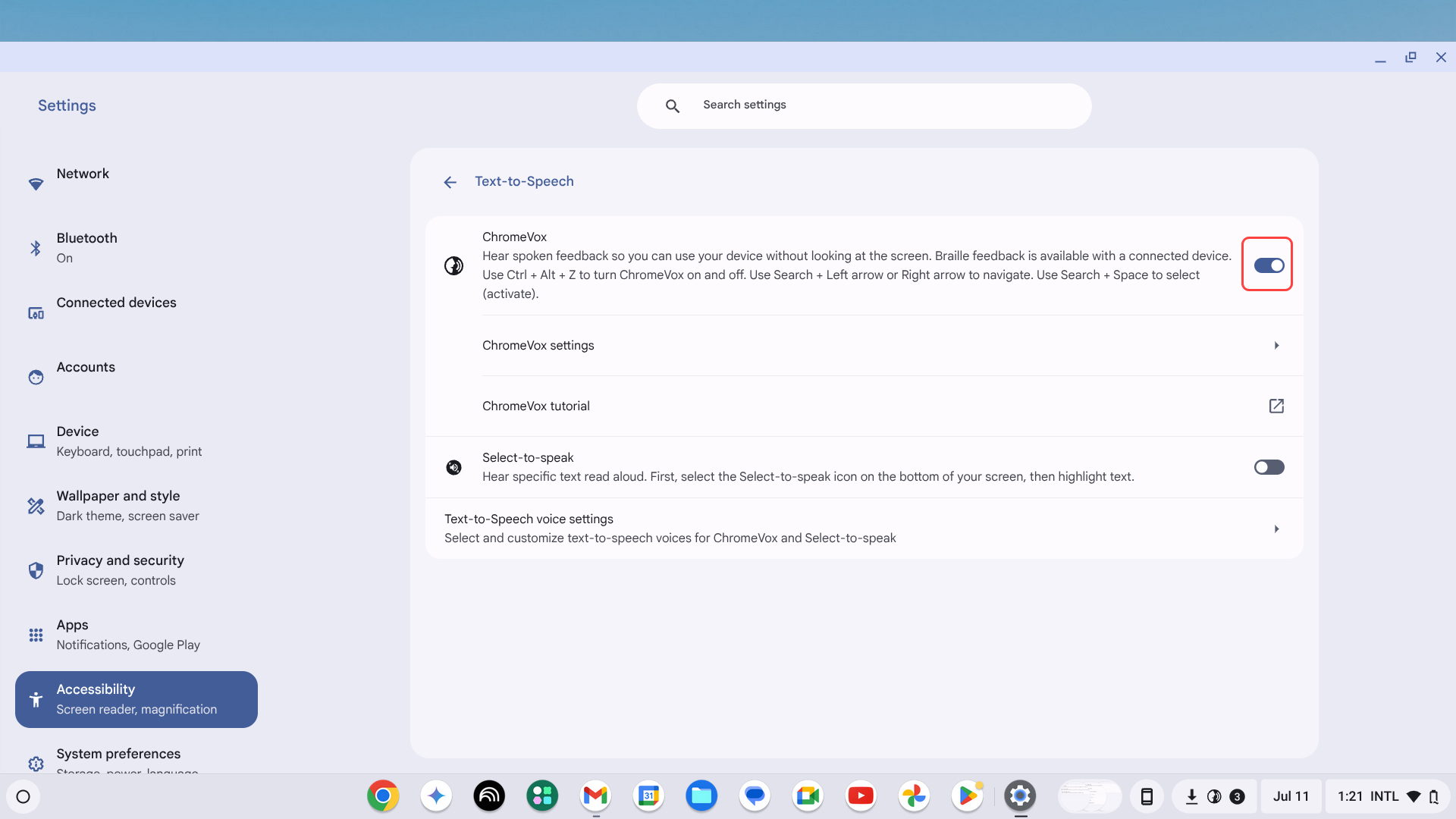 Review ChromeVox settings