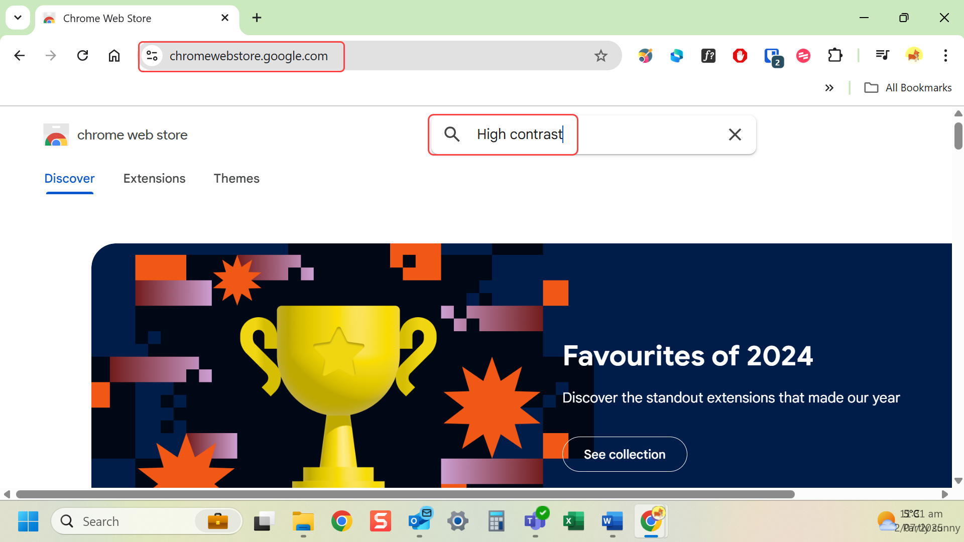 Search for a high-contrast extension in the Chrome Web Store