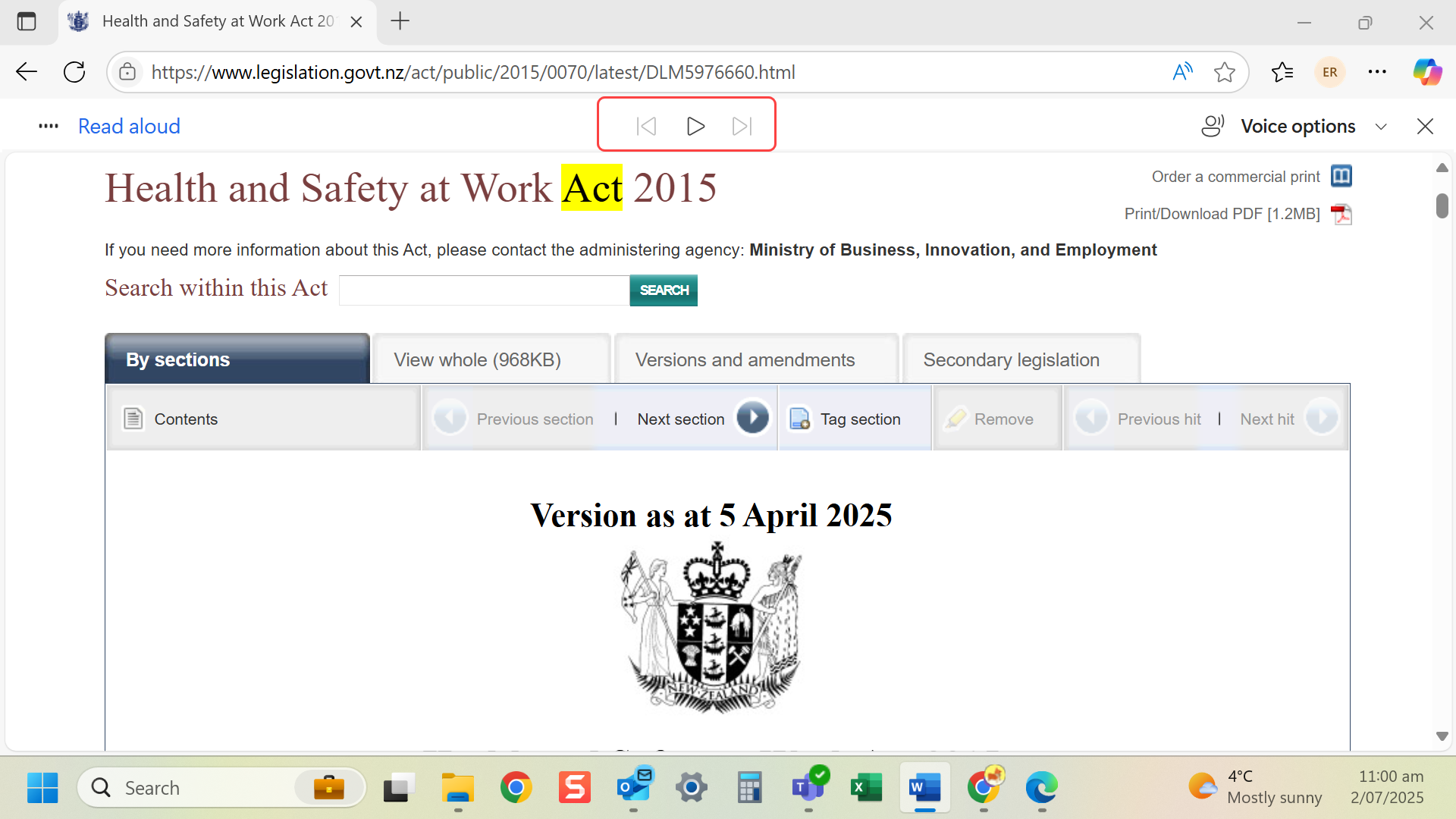 Content is displayed in reading mode with read aloud controls