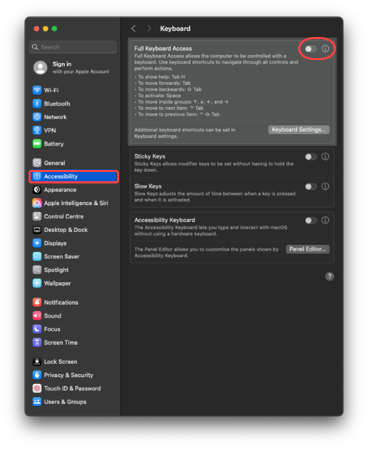 Select Keyboard from the left-hand menu