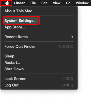 Navigate to System Settings through the Apple menu.