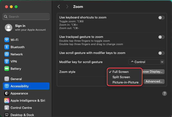 Adjust zoom style