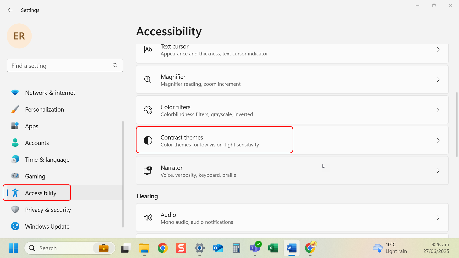 Select Accessibility from the left-hand menu