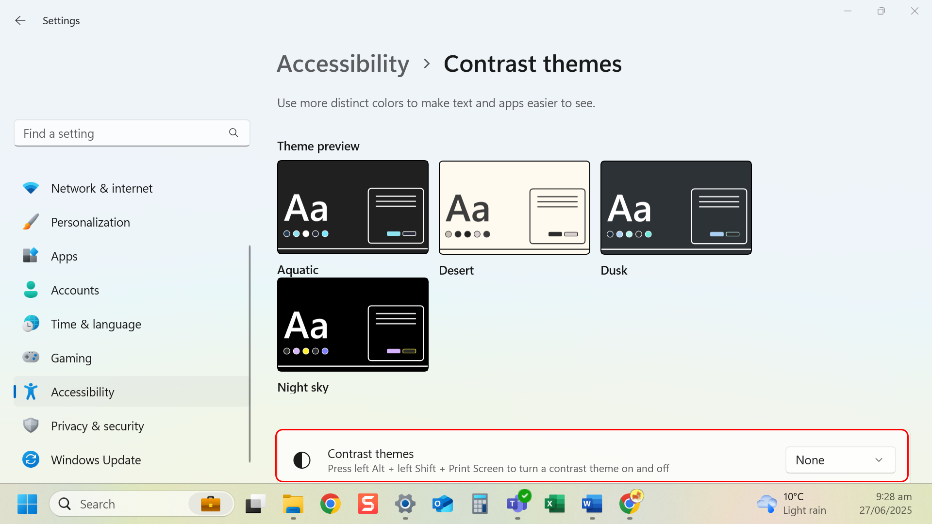 Select a contrast theme
