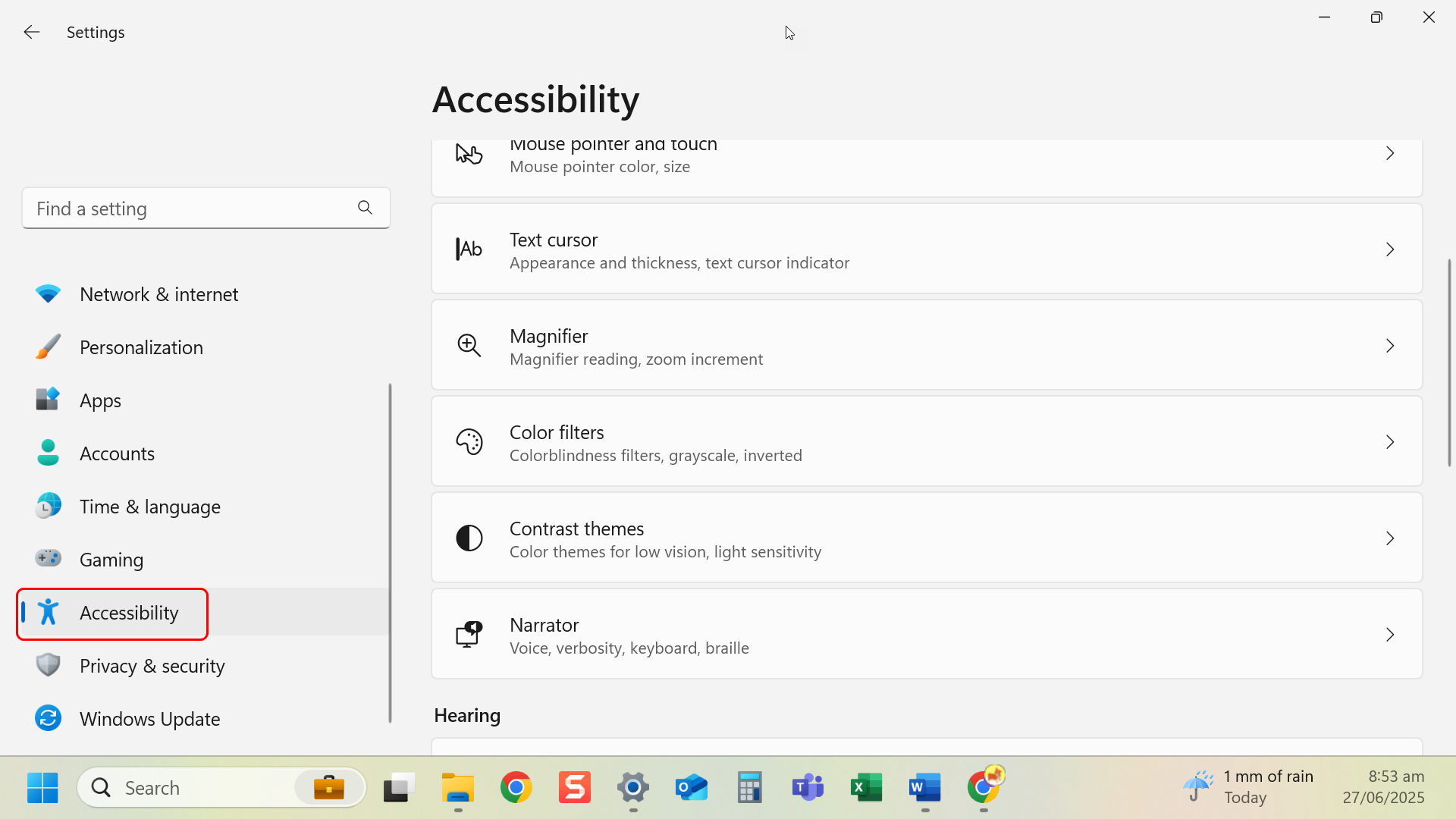 Select Accessibility from the left-hand menu