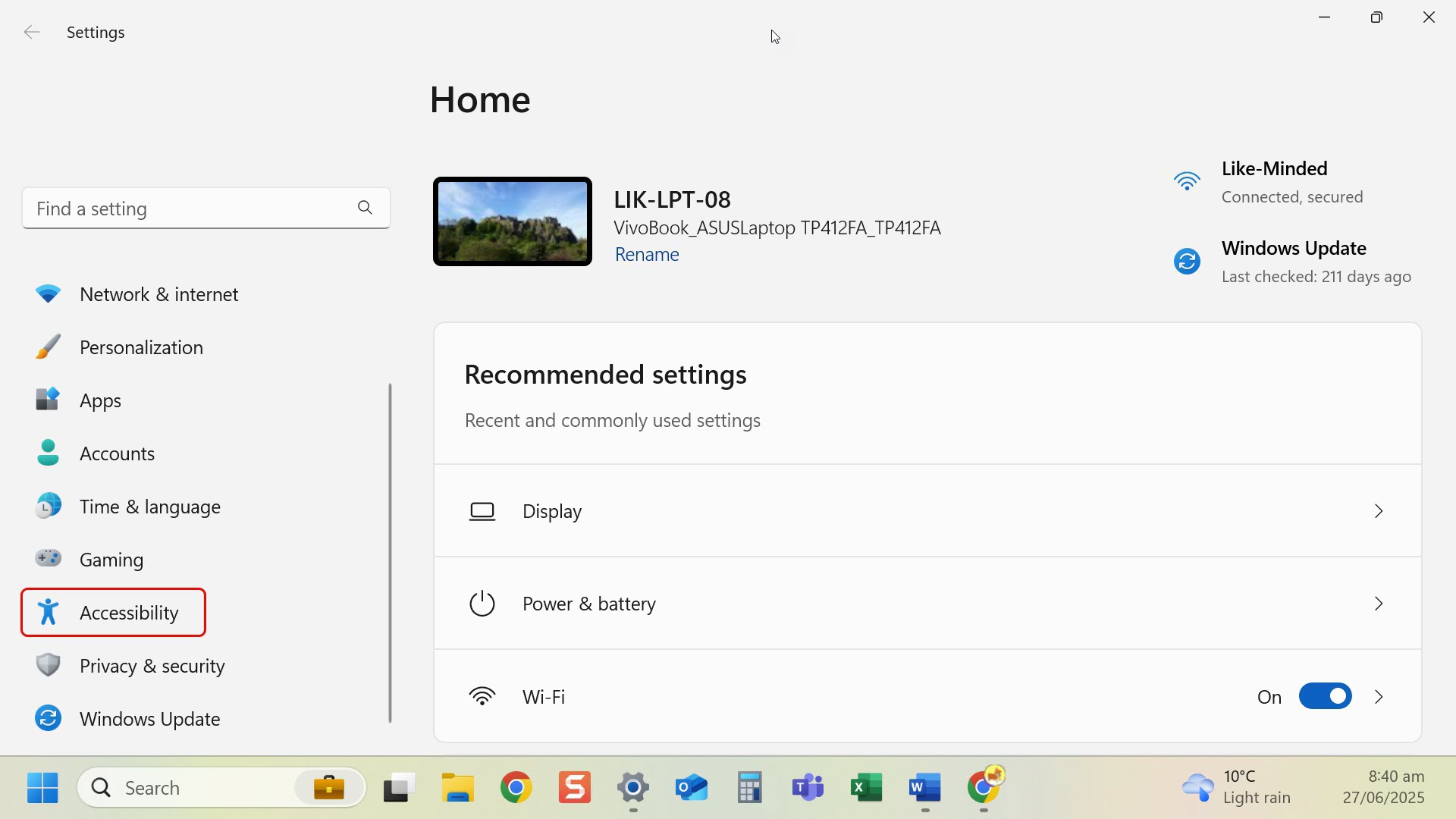 Select Accessibility from the left-hand menu