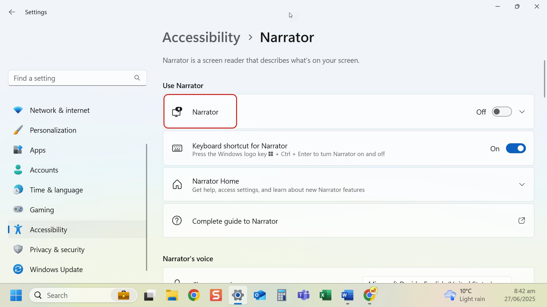 Toggle Narrator on
