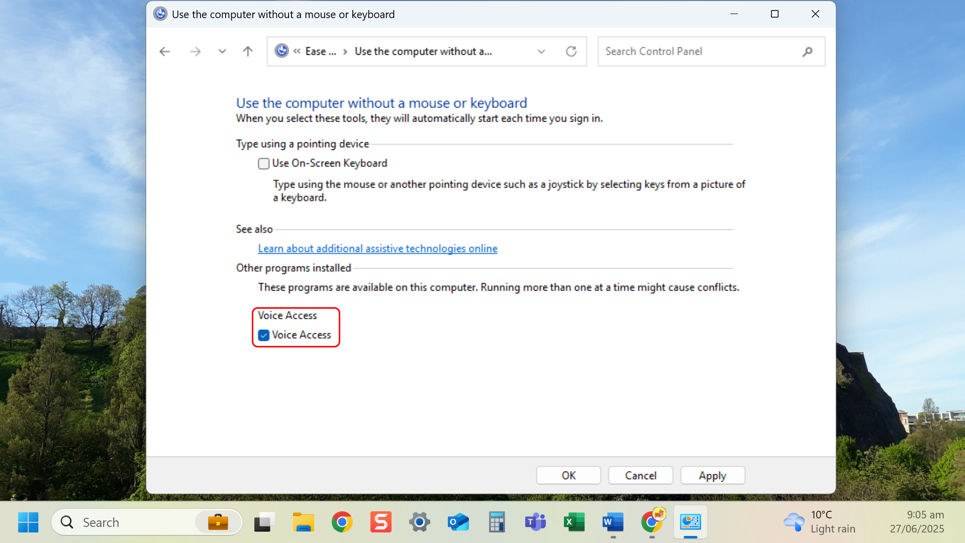 Check the box for Voice Access