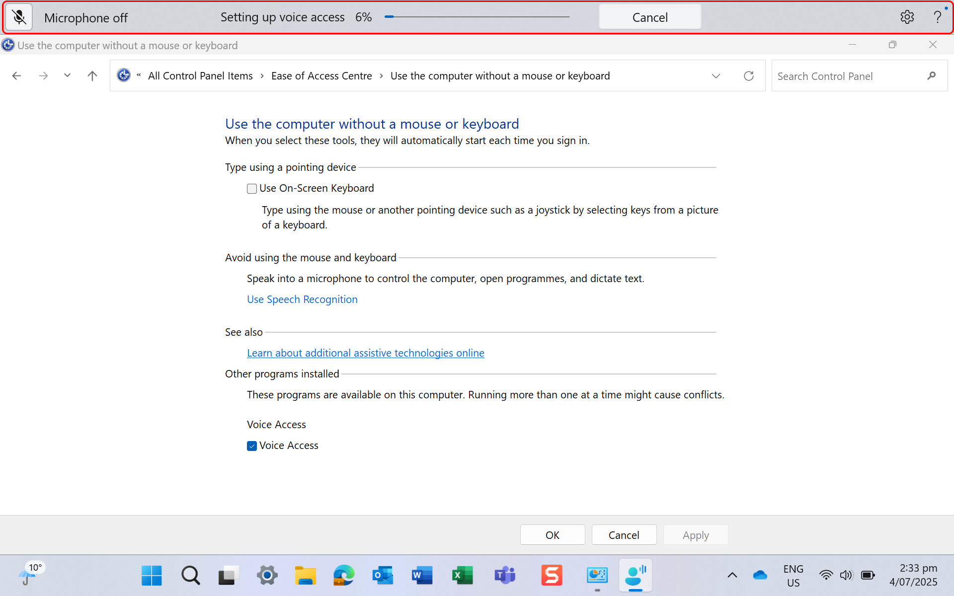 Say 'voice access wake up' to activate
